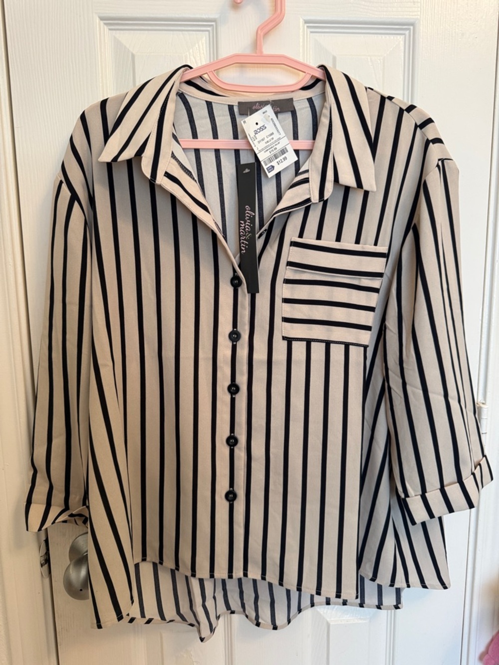 Striped Button-Front Blouse in Cream and Black